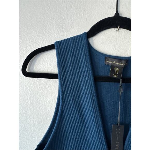 House Of Harlow 1960 Ribbed Knit Dress Women’s Size Medium Teal Blue V Neck Sexy - Picture 5 of 6